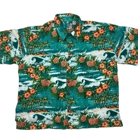 Vintage 90s Pineapple Moon tropical button front shirt - Picture 1 of 6